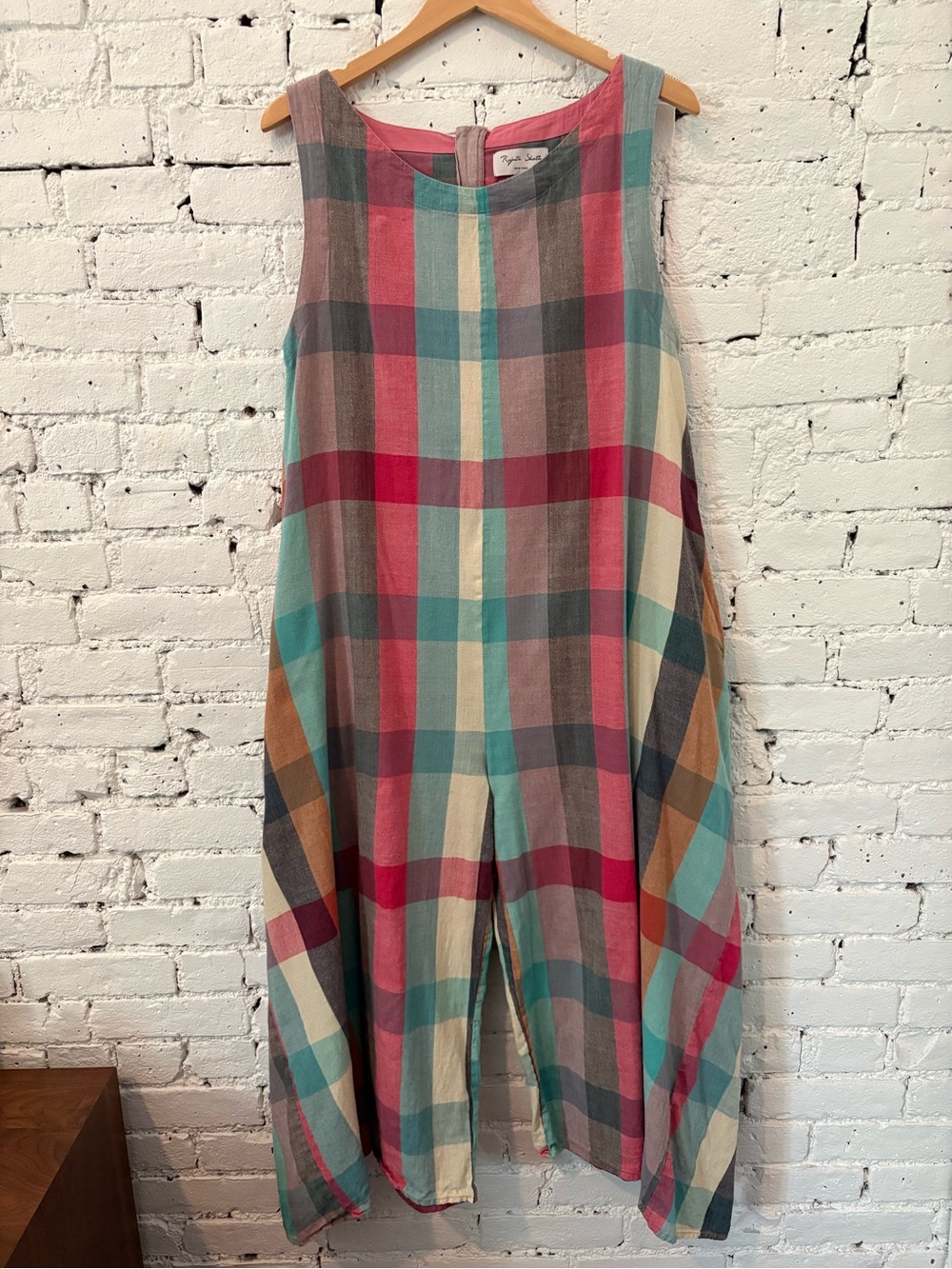 Sleeveless Multicolor Plaid Wide-Leg Jumpsuit - Picture 6 of 13